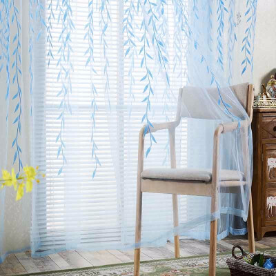 

Cute Willow leaf Tulle Curtains Blinds Voile Pastoral Style Willow Floral Window Decorative cortinas for bedroom Living Room