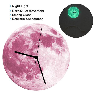 

300mm Glowing Moon Wall Clock Waterproof PVC Acrylic Luminous Hanging Clock Moon Clock Livingroom Bedroom Decor