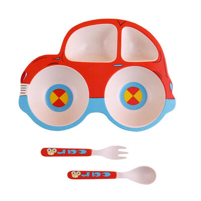 

Eco-friendly Bamboo Fiber Baby Plate Set Children Tableware with Fork Spoon