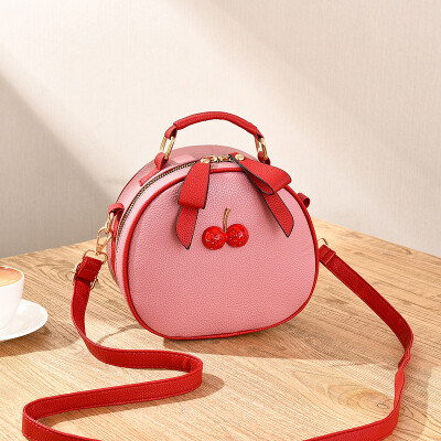 

Korean casual female bag hit color side small round bag cute cat shoulder diagonal package cherry girl handbag