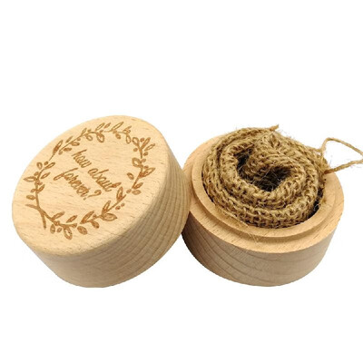 

Wooden Round Beech Wedding Ring Box With Letter Happily Ever After On The Surface