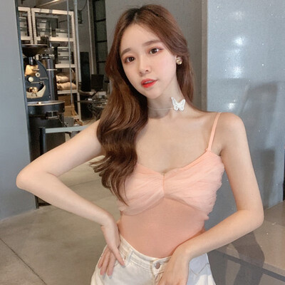 

Womens Sleeveless Solid Mesh V Neck Short Length Knitted Sexy Camisole Top Womens Camisole