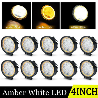 

10pcs 4" inch Amber White LED Work Light Pods 45W Flood Offroad Fog Round ATV Tractor