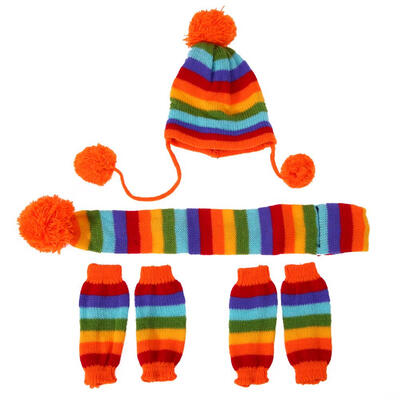 

Autumn Winter Warm Pet Dog Clothes Stripe Knitted Hat Scarf Dog Coats
