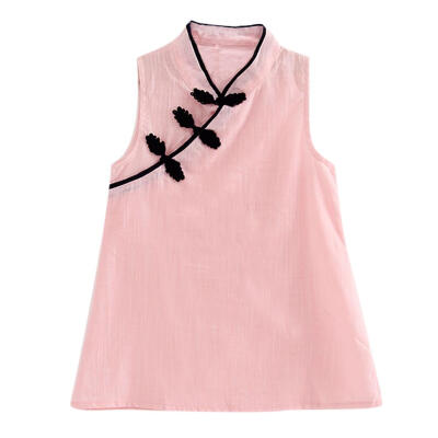 

Chinese Style Solid Color Baby Girls Vintage Sleeveless Cheongsam Dress