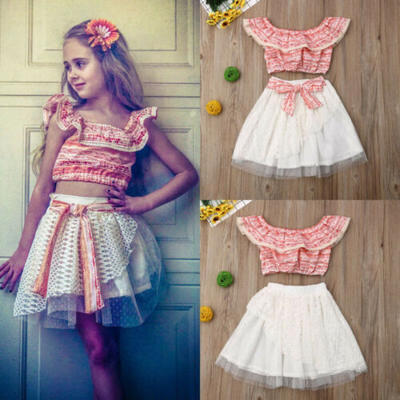 

Cute Newborn Kids Baby Girls Lace Tulle Off Shoulder Tops Skirt Dress Outfit Set
