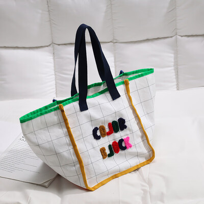 

Bag bag female 2019 new Korean version of the casual Sen girl handbag plaid pattern large capacity canvas shoulder bag