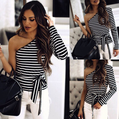 

Tailored Women Fashion Pullover Bow Striped Casual Single Long Sleeve Sweater Tops