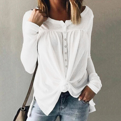 

Tailored Women Fashion Casual Button Shirt O-Neck Long Sleeve Tops Blouse