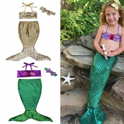 

Baby Girl Princess Mermaid Sequins Halter Swimsuit Bow Costume Headband Bikini