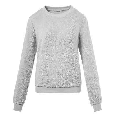 

Nomeni Women Plush Sweater Imitation Lambskin Round Neck Long Sleeve Blouse AGL