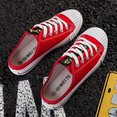 

2019 tide shoes autumn white canvas shoes Korean students have no heel&a pedal female shoes Joker lazy shoes