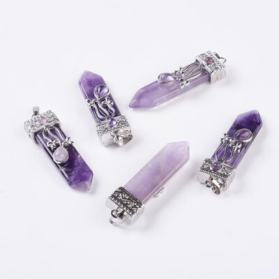 

Natural Amethyst Big Pendants with Alloy Findings Arrow Platinum 5658x16x10mm Hole 5x7mm