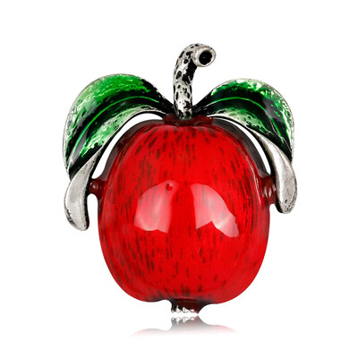 

1Pcs New Vivid Green Red Enamel Apple Brooch Carton Fruit Ginkgo Biloba Alloy Brooches Corsage For Women Scarf Pin Men Jewelry