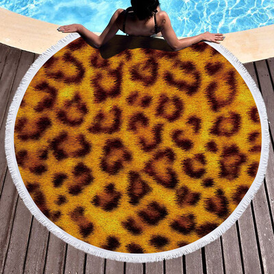 

Gobestart 1 PC Round Beach Pool Home Shower Towel Blanket Table Cloth Yoga Mat Leopard