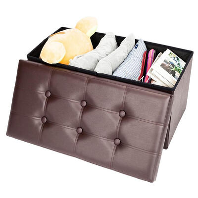 

Folding Leather Footstool Cuboid Ottoman Bench Storage Box Seat Organizer Foot Stool Brown