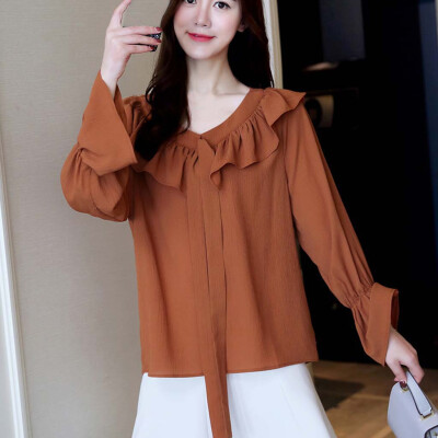 

Tailored Women Fashion Bow Tie Ruffles Long Sleeve Loose Slim Chiffon Shirt Casual Blouse