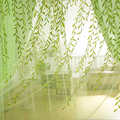 

Cute Willow leaf Tulle Curtains Blinds Voile Pastoral Style Willow Floral Window Decorative cortinas for bedroom Living Room