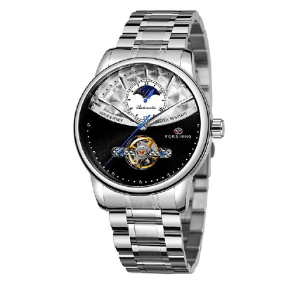 

FORSINING 339 Tourbillon Moon Phase Wind-up Movement Mechanical Men Watch Luxury Business Skelenton Male Watch 3ATM Waterproof Wri