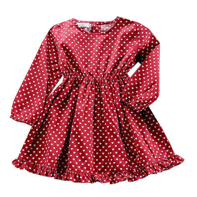 

Autumn Casual Baby Girls Cute Heart-Print Dresses Children Long Sleeve Round Collar Dress Kids Toddler Pageant Dress