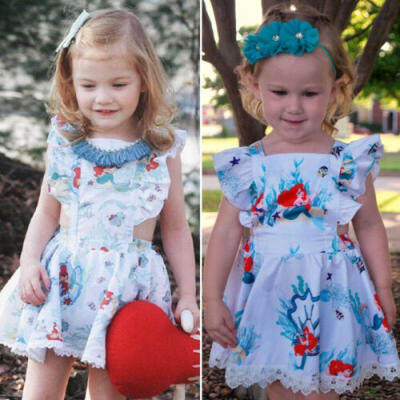 

US Kids Baby Girls Mermaid Backless Summer Cartoon Cotton Dress Sundress Clothes