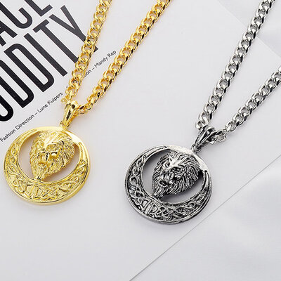 

European And American Fashion Popular Lion Head Necklace Pendant Stainless Steel Necklace Alloy Accessories Jewelry
