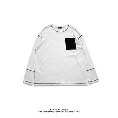 

MIJKO Mens Wear Fall&Winter New Colour-impact Splicing Pocket TEE Men&Women Can Wear High Street Long Sleeve T-shirts
