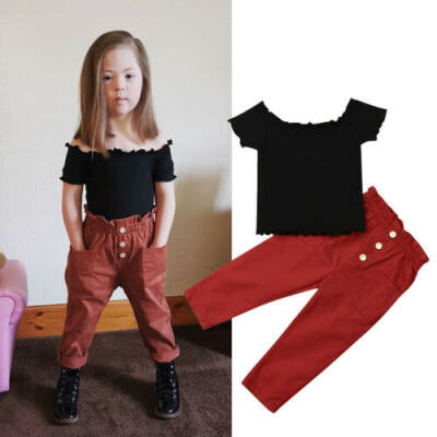 

Fashion Baby Kid Girl Off-shoulder TopLeggings Trousers Summer Clothes Outfits