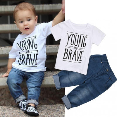 

2pcs Toddler Kids Baby Boy Clothes T-Shirts Tee Tops Denim Pants Outfits Set