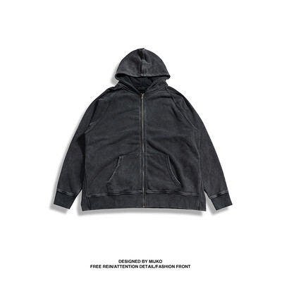 

MIJKO mens&womens autumnwinter new high street long zipper hoodie with heavy industry slit on both sides