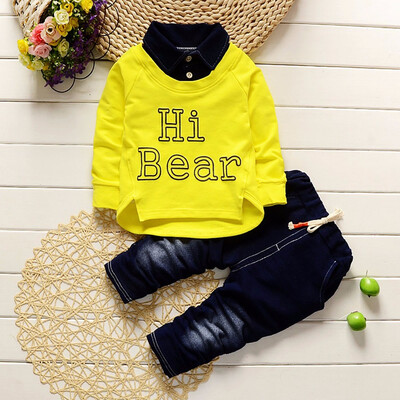

2PC Kids Sports Kids Long Shirt Tops Pants Jeans Casual Spring Set Outfit