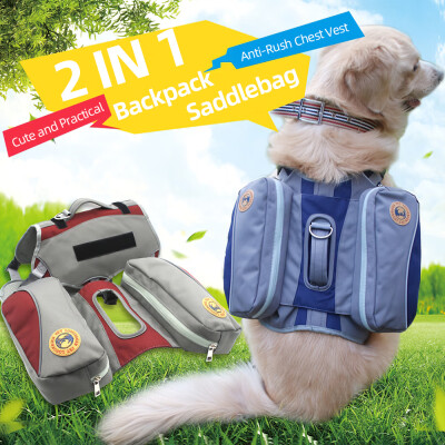 

Dog Travel Backpack Saddlebag Anti-Rush Chest Strap Detachable M Size Bag for Large Dogs Pets Travelling Hiking