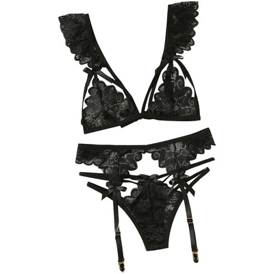 

Toponeto 3-Pc Women Lace Sexy Lingerie Straps Bra&Panty Garter Set Underwear Babydoll