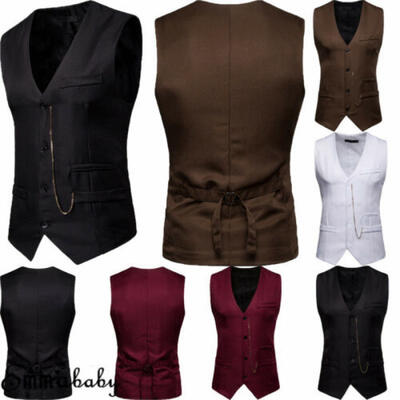 

US Mens Formal Business Casual Dress Vest Suit Tuxedo Slim Fit Waistcoat Coat
