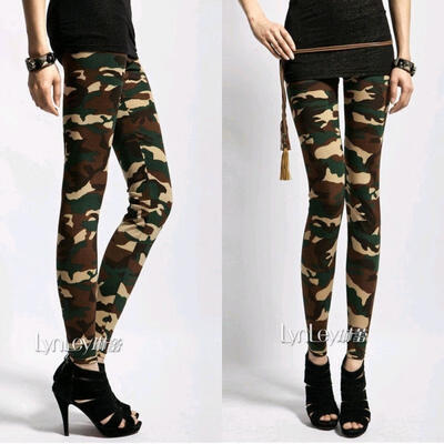 

Women&ampampacutes Sexy Army Green Camouflage Printed Elastic Slim Pants Leggings Trousers