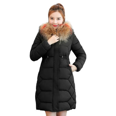 

Winter Fashion Women Fur Collar Long Down Jacket Thicken Coat Hooded Parkas