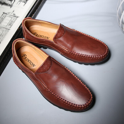 

2019 new mens shoes fashion peas shoes cow two layers of leather shoes breathable lazy shoes Korean casual shoes