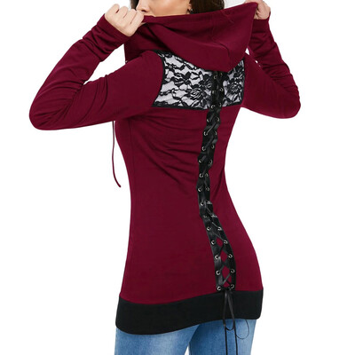 

Starmoon Womens Bandage Long Sleeve Casual Blouse Lace Up Back Zip Up Hoodie Sweatshirt