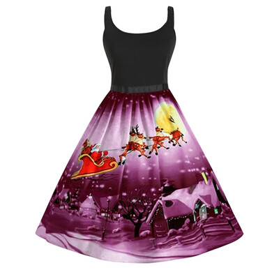 

Tailored Women Cold Shoulder Christmas Santa Claus Elk Print Vintage Party Dress