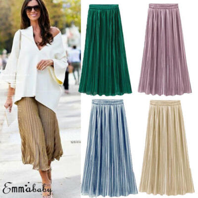 

Ladies Womens Long Midi Pleated Skirt Elastic Waist Double Layer Chiffon Dresses
