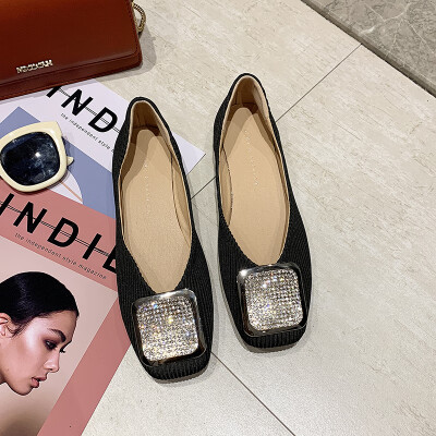 

Single Shoe Lady Summer Soft-soled Soft-soled Shoes Fairy Korean Version Baitie Square Head Shallow Flat-soled Bean Shoes Lady