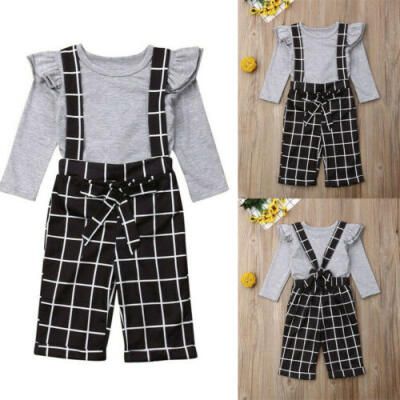 

2PCS Kid Baby Girl Ruffle Crop Tops Pants Trousers Outfit Clothes Autumn 1-6Y