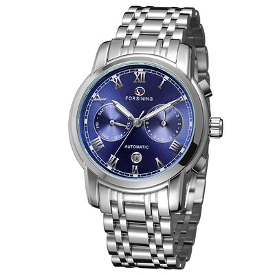 

FORSINING genuine stainless steel waterproof week calendar mens automatic mechanical watch steel belt mens watch