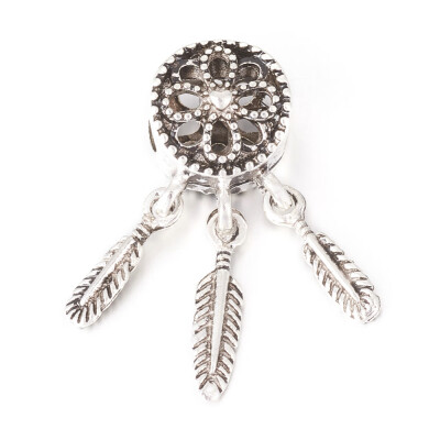 

Alloy European Beads Large Hole Beads with CCB Plastic Feather Charms Dream Catcher Antique Silver 275x105x9mm