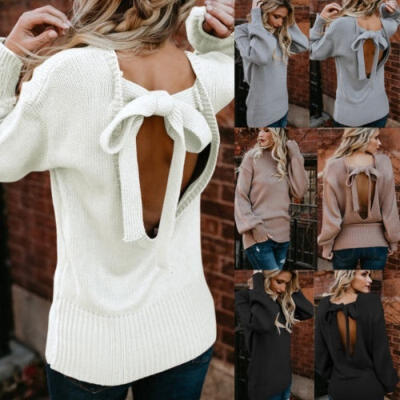 

New Women Backless Wool Cardigans Blouse Casual Jumper Top Pullover Sweaters Popular