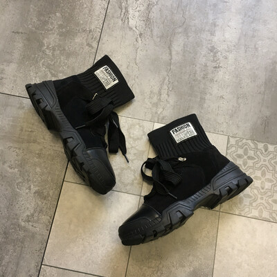 

Elastic knitted sock boots autumn British style thick bottom boots breathable handsome Martin boots