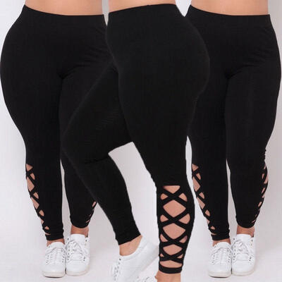 

Womens Black Leggings Plus Size Spandex Curvy Pants Solid New Soft