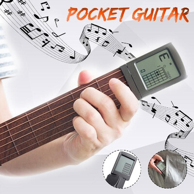 

6-String Pocket Guitar Chord Trainer Folk Guitar Practice Tool Gadget 6 Frets with Rotatable Chords Chart Screen for Beginners fin