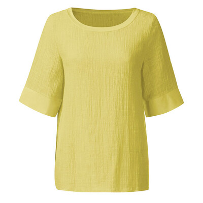 

Starmoon Women Casual Loose Linen Round Neck Soild Daily Lady Tanic Shirt Blouse Tops