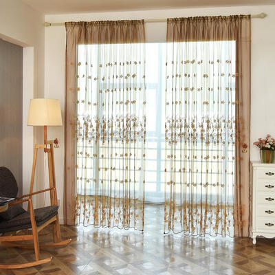 

1x25m Vine Flowers Curtain Flocked Window Drape Panel Voile Home Decal
